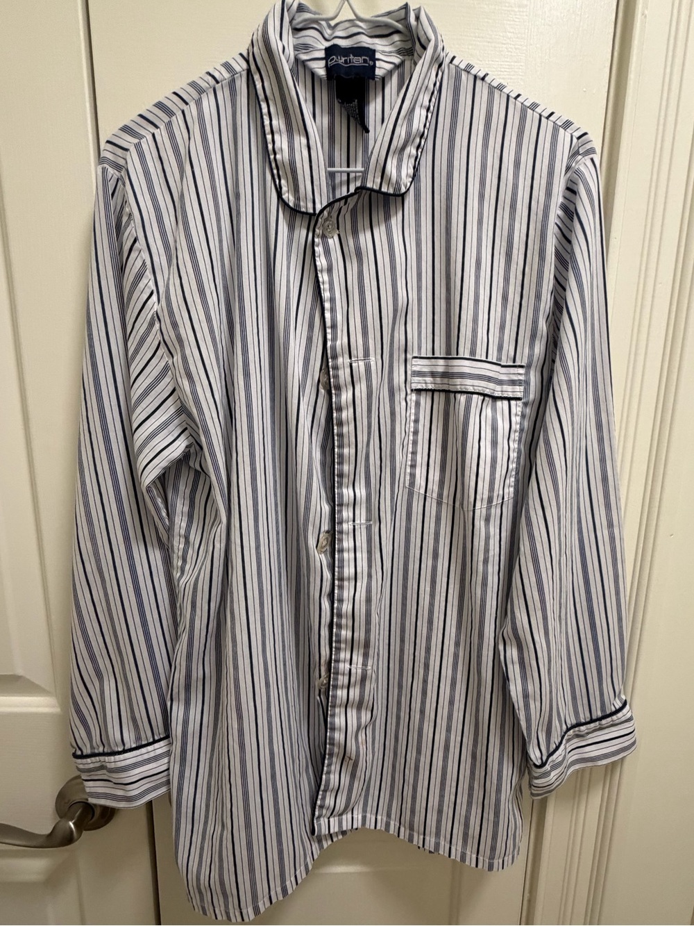 Puritan Blue and Gray Striped Button-Front Pajama Set